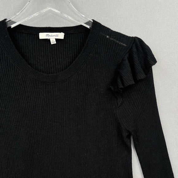 MADEWELL Sweater Womens Small Black Ruffle Sleeve Pullover Crew neck Ribbed - Picture 5 of 12
